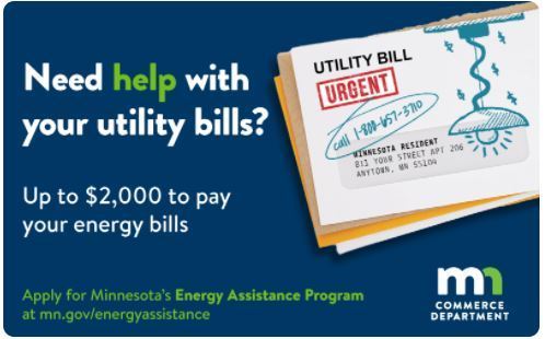 Text on blue background with text that reads "need help with your utility bills?  Up to $2,000 to pay your energy bills."