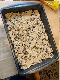 Image of pre-cooked chocolate chip cookie bars.