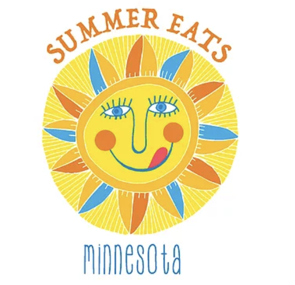 A colorful sun surrounded by "Summer Eats Minnesota"