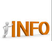 clear figure leaning on large orange letters that spell out "Info"